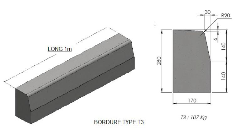 Bordure de trottoir type T3